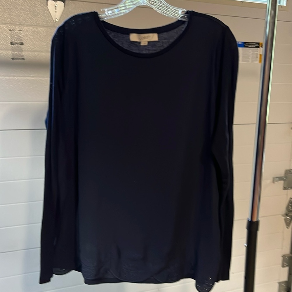 Loft mixed media blouse with bottom detail